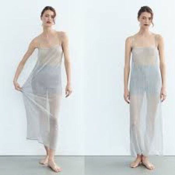 ZARA Blogger Favorite ORGANZA MIDI DRESS Sheer Boho Cover Up Shirt - Picture 3 of 8